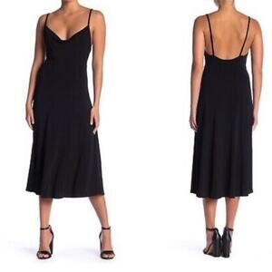 Free Press Black Midi Dress Cowlneck Spaghetti Strap Stretchy Cocktail Size XS
